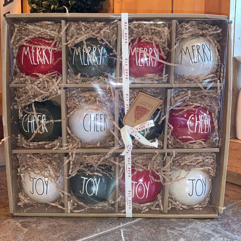 Rae Dunn 12 pack of Iridescent Glass Ornaments